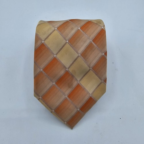 Mens Necktie Arrow Orange Tan Multicolored Squared 58 X 3.5in, Polyester Vintage