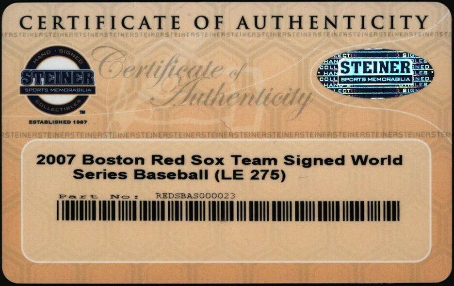 2007 Boston Red Sox World Series Champs Team Signed W.S. Baseball
