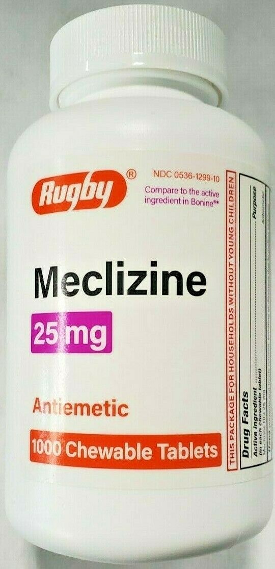 Rugby Meclizine 25mg Travel Sickness Tablets 1000ct Expiration Date 06