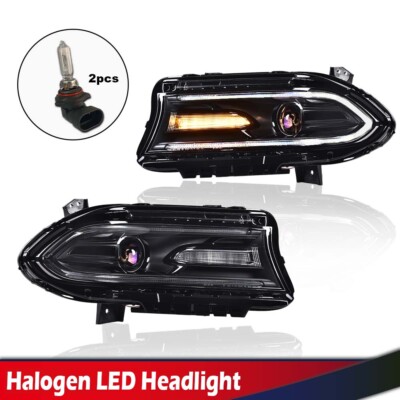 Fit For 2015-2022 Dodge Charger Halogen LED DRL Projector Headlights Lamps Set