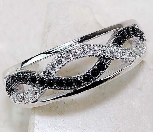 1CT Treated Black Sapphire & Topaz 925 Solid Sterling Silver Ring Sz 7 UB3-4