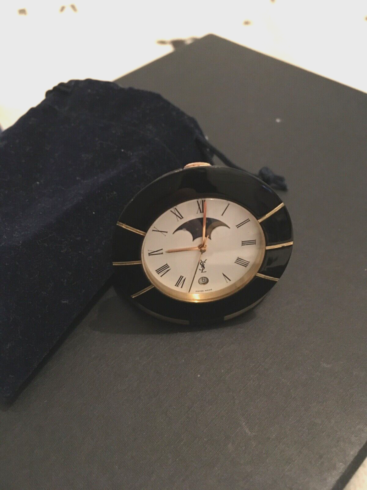 Orologio da tavolo vintage YSL Yves Saint Laurent orologio smaltato nero