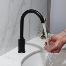 Black Sensor Touchless Bathroom Sink Faucet Single Hole Free Hands Mixer Taps