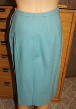 VTG 60s BLUE GREEN WOOL PENCIL WIGGLE SKIRT SPORTEMPOS CUSTOM-CONTOURED 25-26W