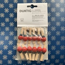 NEW IKEA DUKTIG Set of 12 Mini Wooden Ladybug Clothespin Hangers 2" 0149 string