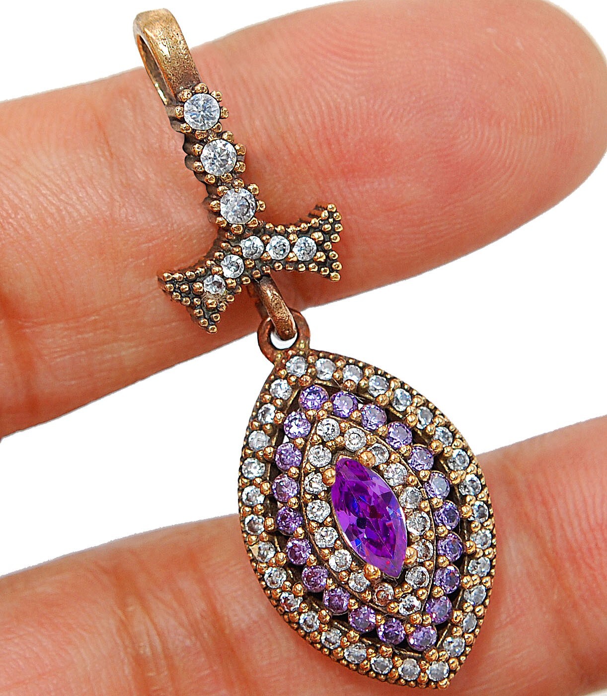 Ottoman Empire Inspired 3CT Amethyst Topaz Sterling Silver Pendant S2436/AB
