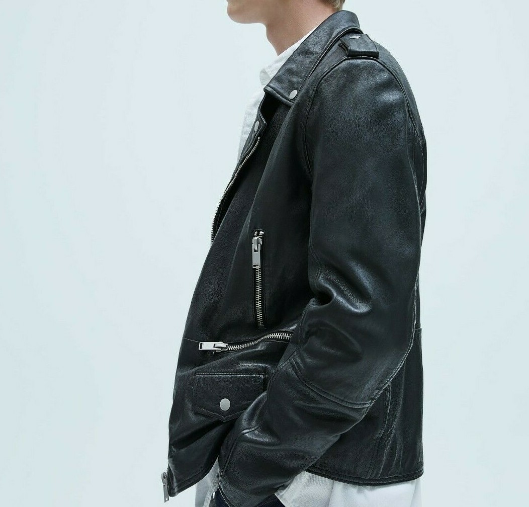 ZARA NEW MAN FW collection BLACK 100% LEATHER JACKET ZIPS M ZARA NEW MAN FW collection BLACK 100% LEATHER JACKET ZIPS M