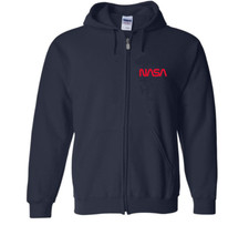 Nasa National Space Agency Science Navy Blue Full Zip Hoodie Hooded Sweatshirt