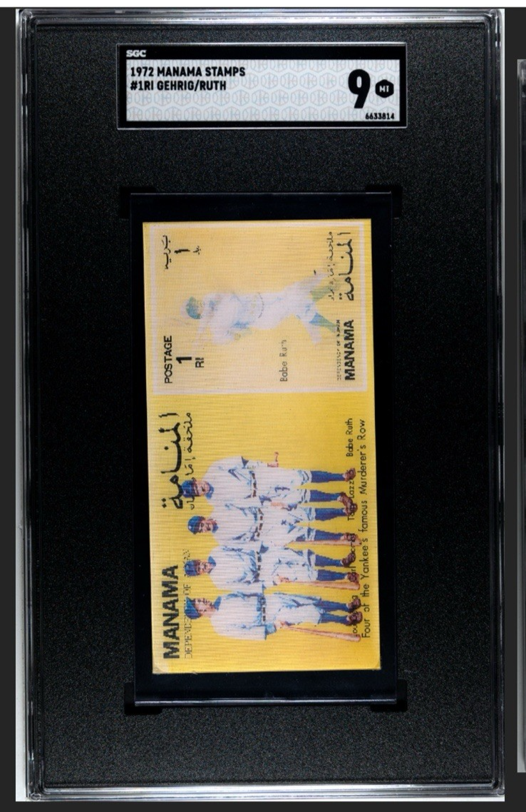 1972 Manama Stamps LOU GEHRIG/BABE RUTH #1RI SGC 9 MT Yankees