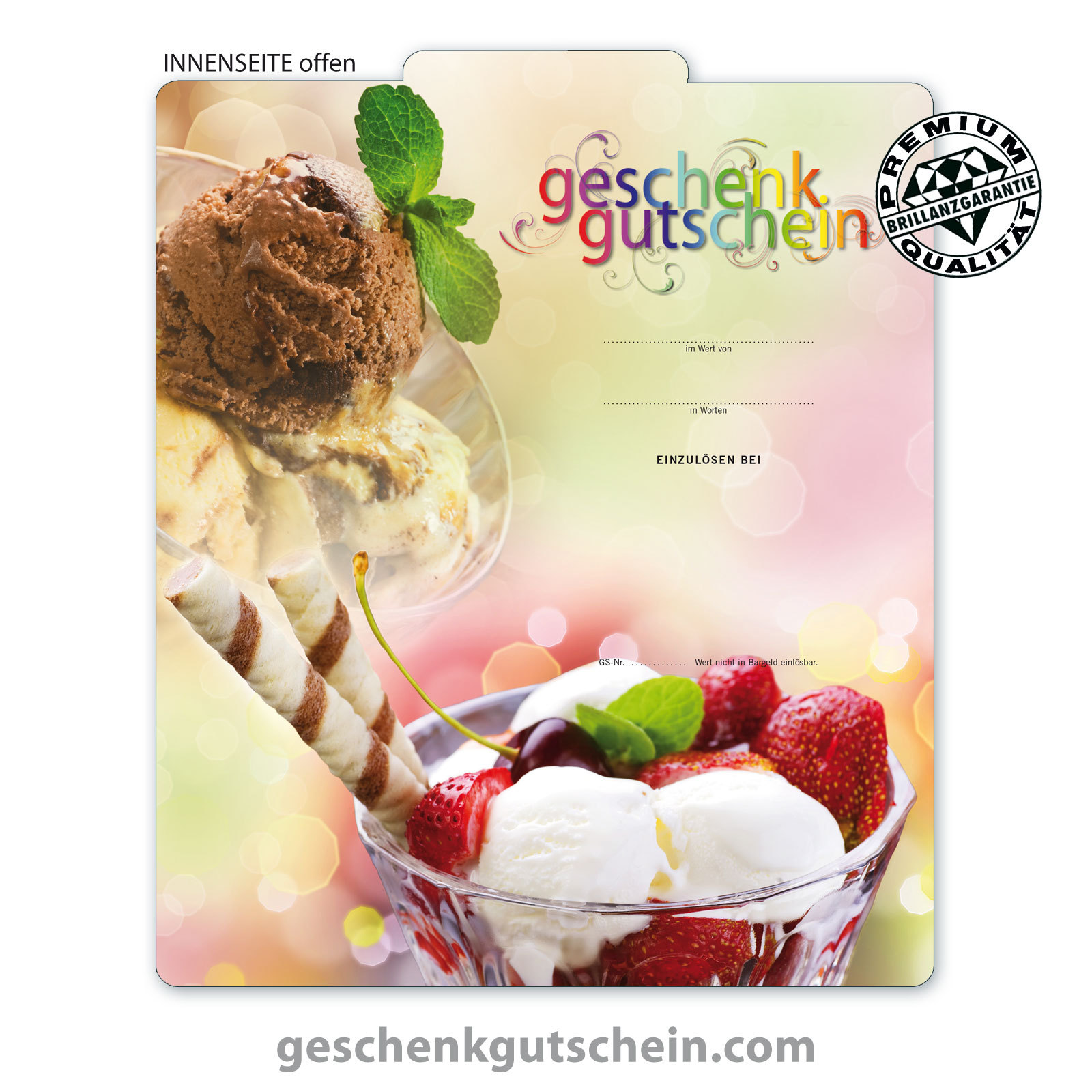 Premium Faltgutscheine "Multicolor" für Eiscafe Eisdiele Eisbecher G236