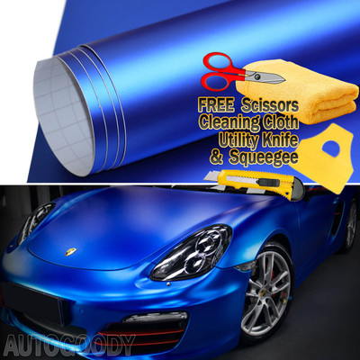48'' x 60'' Satin Matte Chrome Metallic Deep Blue Vinyl Film Wrap Bubble Free