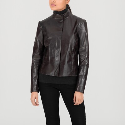 M0851 Leather fitted Jacket Brown size Small Women's BRAND NEW WITH TAG 