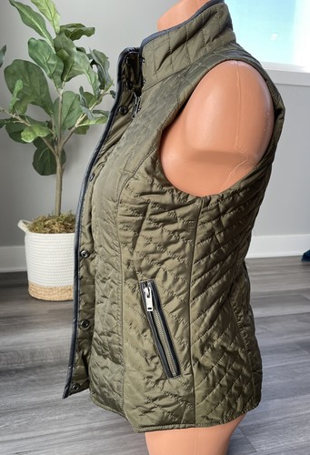 Green Vest XS Zip Faux Leather Trim | eBay
