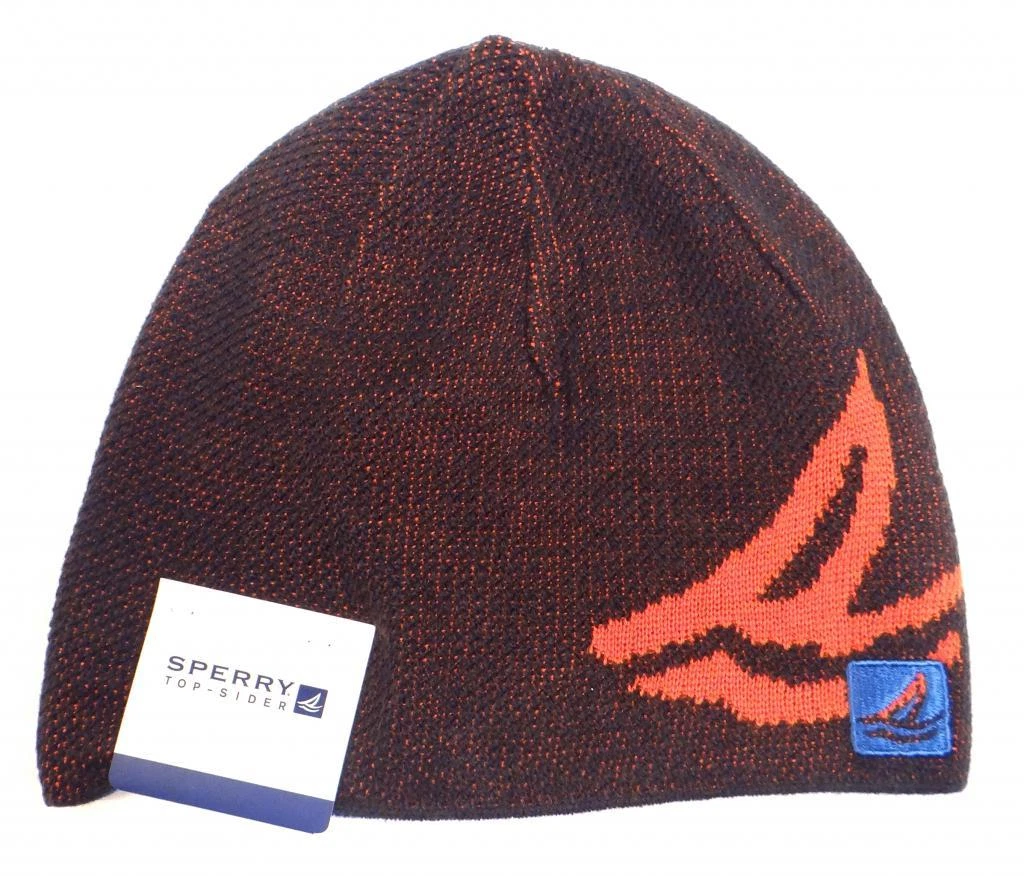 Sperry Top Sider Black & Orange Knit Beanie Skull Cap Adult One Size NWT