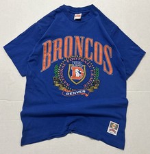 VTG 90s Denver Broncos T-Shirt Mens L NFL Nutmeg Mills USA Single Stitch Blue