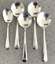 Wm Rogers & Son AA 1917 LINCOLN Silver Plated 4 GUMBO SOUP SPOONS 1 Sugar Spoon