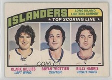 1976-77 O-Pee-Chee Clark Gillies Bryan Trottier Billy Harris #216 HOF sq1