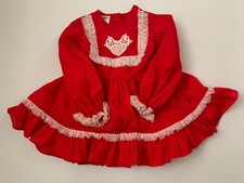 Vintage Mini World Red Toddler Dress Ruffles Full Circle Sz 2T Lace Heart