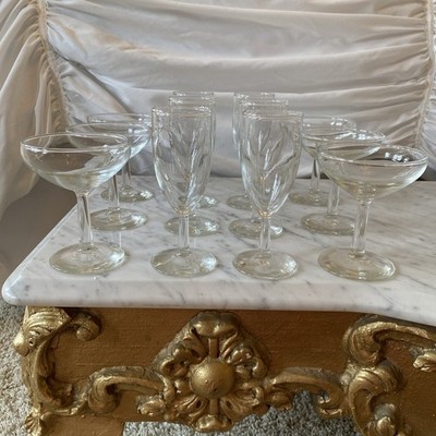 COMPLETE SET 12 Champagne Glasses Footed Long stem Flutes Coupe Coupes Flute