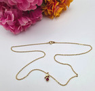 Disney Gold Tone Red Rhinestone Mickey Mouse Pendant Necklace 18" Vintage