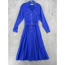 Vintage Liz Claiborne Shirt Dress Womens 6 Royal Blue Belted Maxi Modest Button