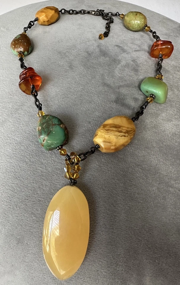 COLLAR SILPADA ÁMBAR TURQUESA COLGANTE PLATA ESTERLINA CUARZO PIEDRAS PRECIOSAS Foto 3 de 4