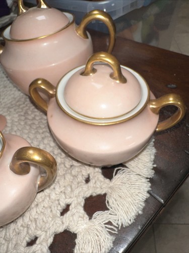 RARE VINTAGE RICHARD GINORI TEA Demitasse SET Pink Gold Creamer Sugar Teapot B5 - Picture 4 of 16