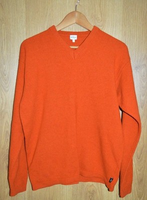 Calvin Klein Jeans Orange Wollmischung V-Ausschnitt Pullover Made In Italy - Large 
