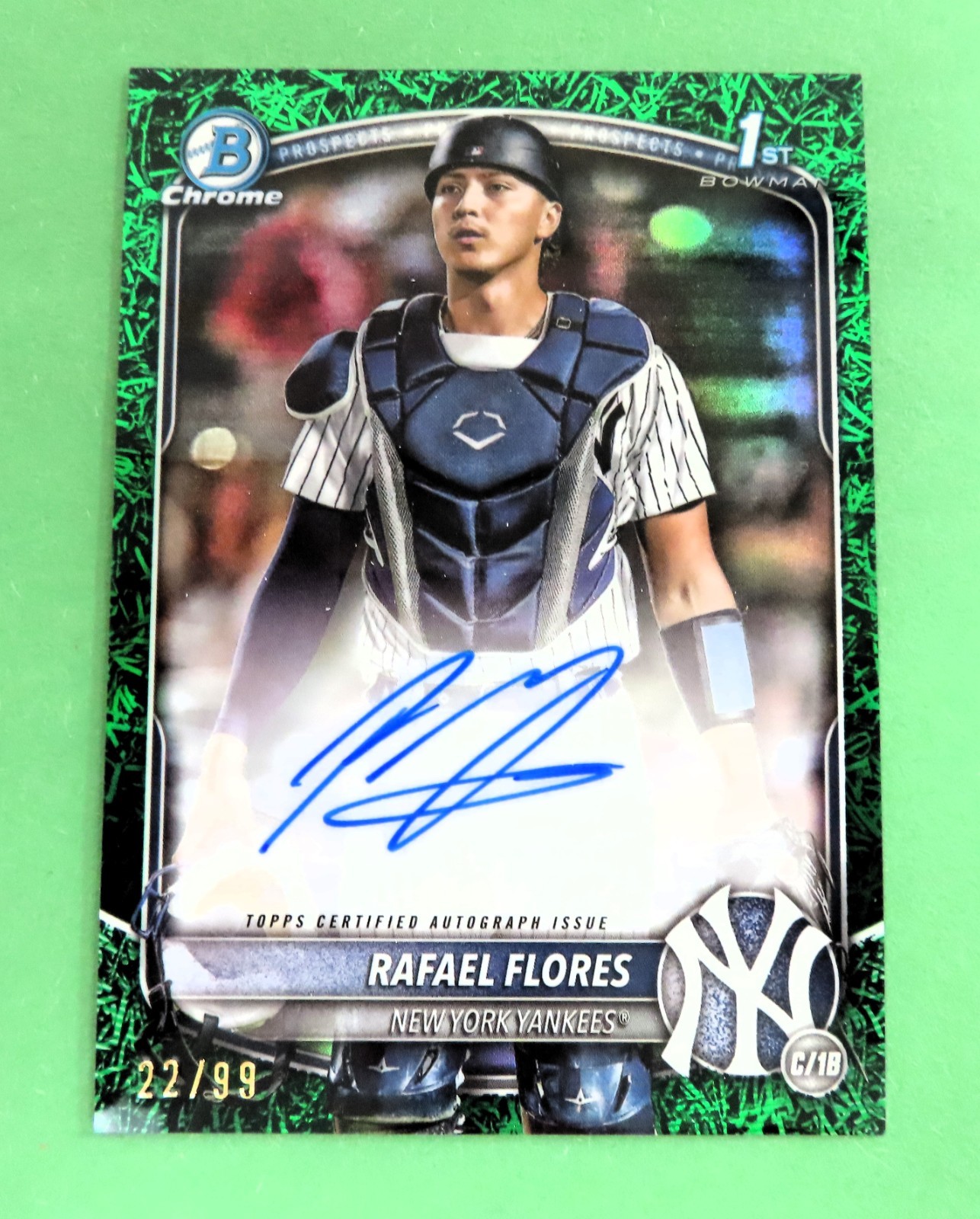 2025 Bowman Chrome RAFAEL FLORES RC 1st AUTO  #CPA-RF GREEN GRASS REFRACTOR #/99
