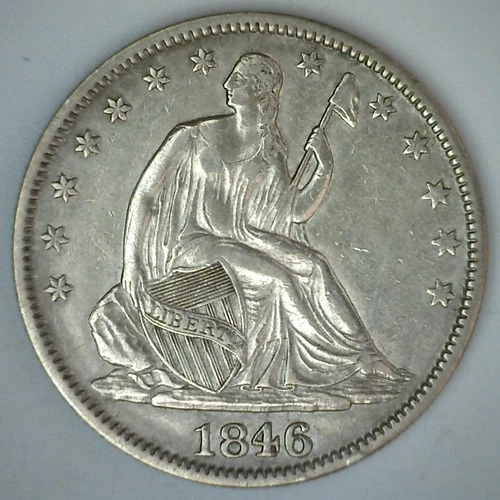 1846 Seated Liberty Silver Half Dollar Circulated Type Coin 50c XF Condition