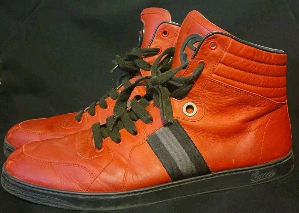 Chaussures Gucci Viaggio Silverstone GG Web cuir rouge haut homme pointure 13,5 US