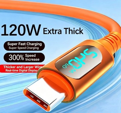 120W Super Fast Charging Type C Cable Dynamic Digital Display Real Time Voltages
