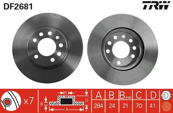 2X TRW DF2681 Bremsscheibe FüR Opel Saab-image