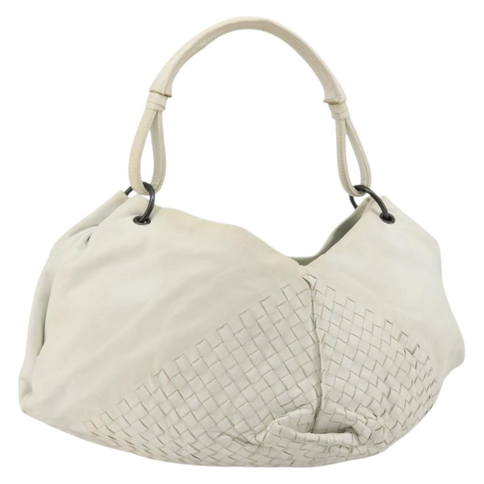 BOTTEGA VENETA INTRECCIATO Shoulder Bag Leather White Gold Auth 190921