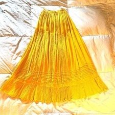 Mexican Crinkled Cotton Gauze Marigold Yellow Maxi Skirt