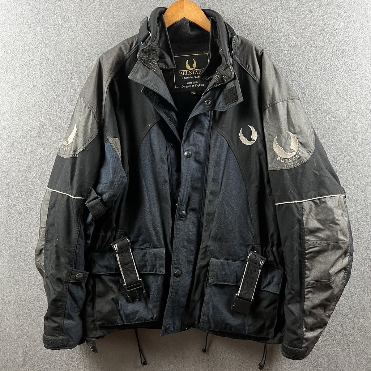 Belstaff Jacket Mens 2XL Black Blue Body Armour Motorcycle Biker