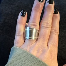Handcrafted Silver plate Wide Floral Band spoon Ring