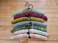 Lot 7 Vintage Handmade Cloth Covered Wood Hangers Velvet And Brocade Fabric