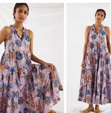 Anthropologie Diaz Tiered Maxi Dress Purple Floral Sleeveless Boho Womens Size S