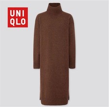 UNIQLO Wool Blend High Neck Slit Dress Brown Used