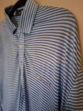 RLX Ralph Lauren Men's Polo Shirt Blue/Green Striped Short Sleeve Logo Button M