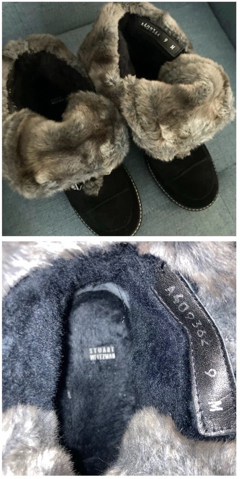 Stuart Weitzman - искусственного меха черная замша бобслей боевые ботинки - размер 9 - Изображение 4 из 4