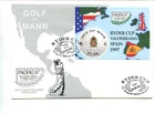Isle of Man 1997 Ryder Cup handstamp of Golf in Mann Min Sheet FDC