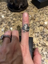 Mexico Taxco Aztec Figural 925 and Gemstone Ring Sz 5.75 Vintage