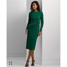Lauren Ralph Lauren Green Ruched Cocktail Long Midi Dress Size 8 NEW $195