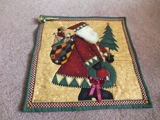 Collectible Handmade Quilted Christmas Wall Hanging 13 x 13.5" Sant Toys Tree