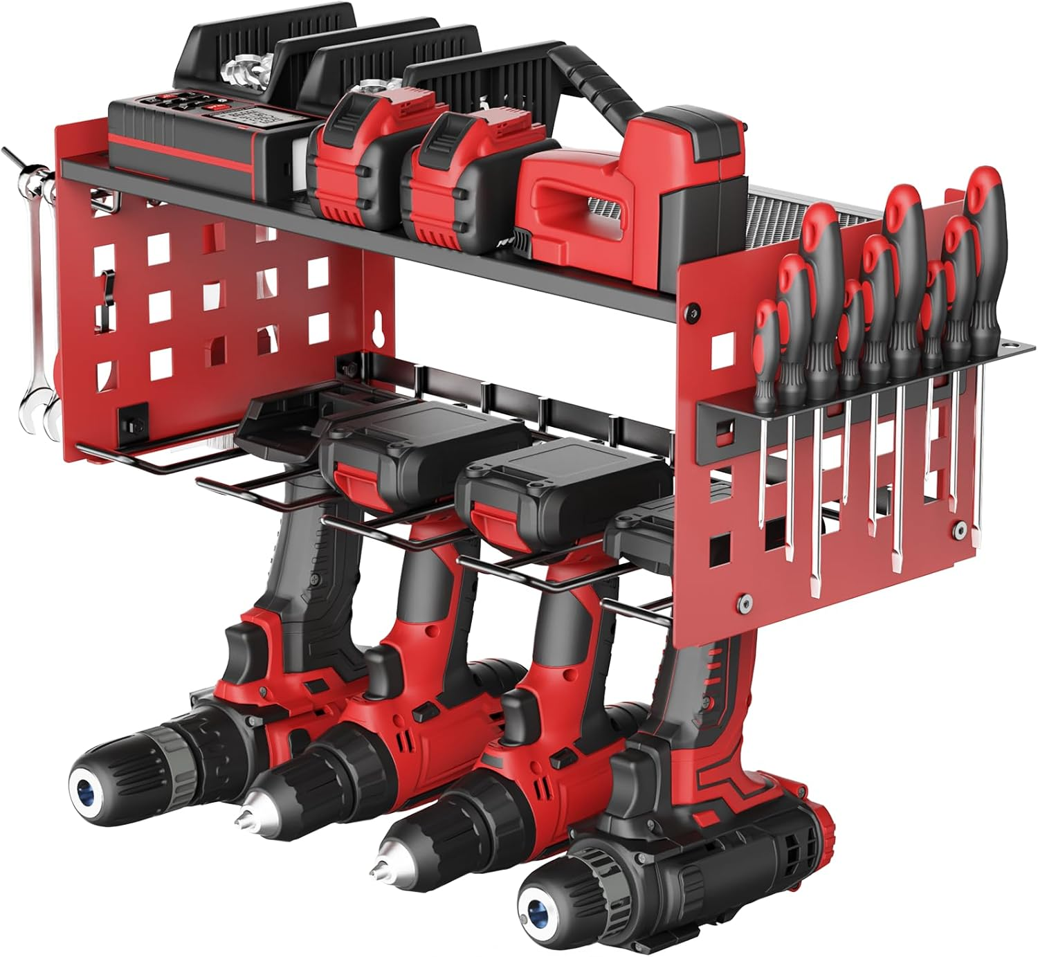 Yeabett 2 Layer Power Tool Organizer Storage Rack, Tool Shelving for 4 Drill Hol