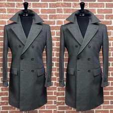 Casual Men's Long Jacket Cashmere Double Breasted Overcoat Gray Winter Coat