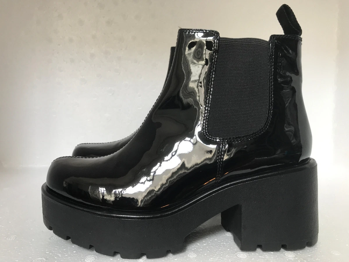 Vagabond Dioon Patent Leather Elastic Chelsea Ankle Chunky Heel Boots EU37