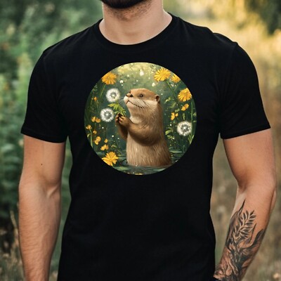 Herren T-Shirt Otter mit Löwenzahn Motiv Baumwolle Größe XS bis 5XL